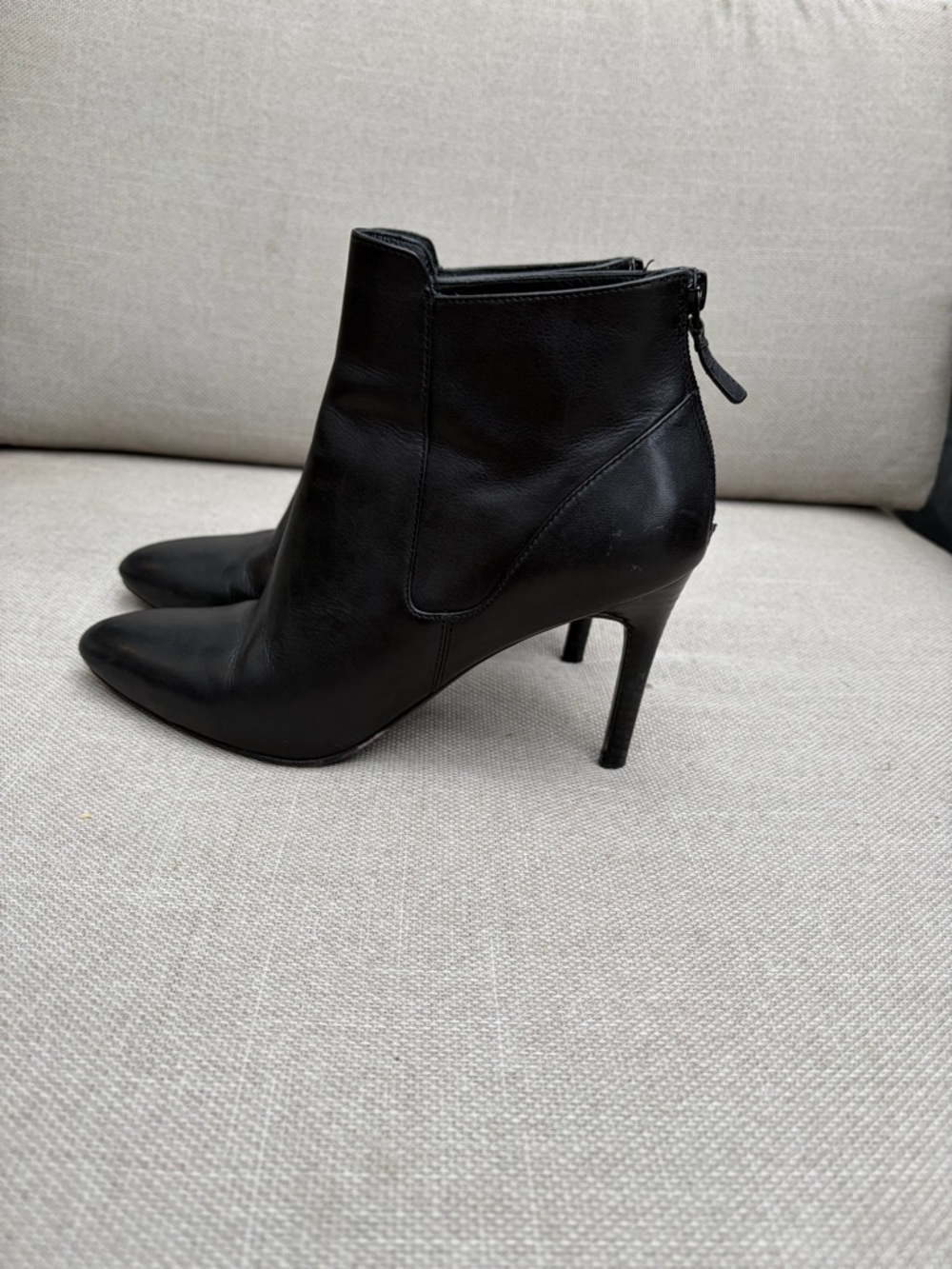 Classic Black Leather Pointed-Toe Ankle Booties